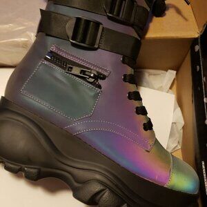 Iridescent Ankle Boots with Black Accents